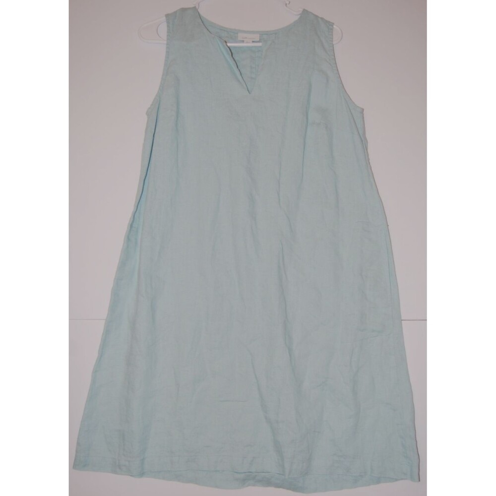 J Jill Love Linen Midi Dress S Mint Blue Lagenlook Relaxed Pockets 100% Linen